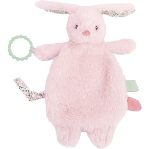 MON AMI Rosie Bunny Security Blanket with Silicone Teether | 12-Inch Plush Lovey for Babies | Soothing Sensory Snuggle Toy | Perfect Newborn Essential for Birthdays & Baby Showers