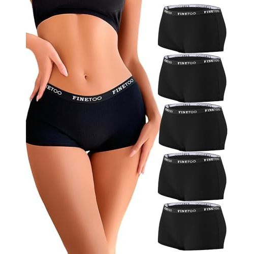 FINETOO Boyshort Underwear for Women Cotton Boxer Briefs Full Coverage Ladies BoyShorts Panties 5 Pack