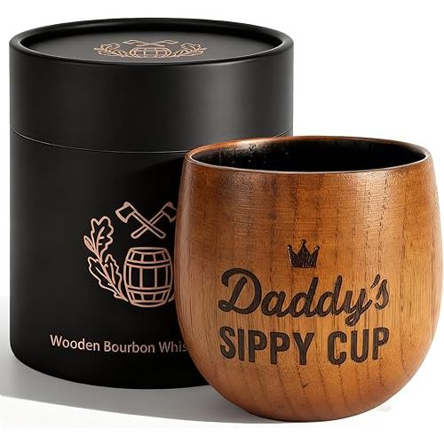 Daddy's Sippy Cup, Charred Wooden Whiskey Glasses, Bourbon Drinking Glass, Whiskey Gift for Dad, Old Fashioned Whiskey Tumbler, Great Bourbon Gift for Men, Dad, Husband, Brother, Whiskey Lovers