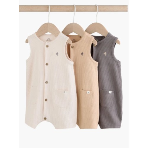 3-Pack Rib Cotton Rompers
