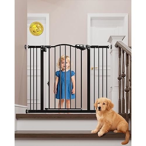 InnoTruth Baby Gate 29–39.6" Wide, 30" Tall Dog Gate for Stairs and Doorways, Pressure Mounted Metal Pet Gate with Dual Lock, Easy Walk-Through and Expandable Design, Black
