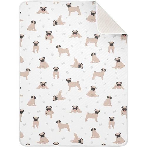 Swaddle Blanket, Cute Pug, Soft Cotton Breathable Nursery Blankets for Unisex Boys and Girls 30x40 Inch