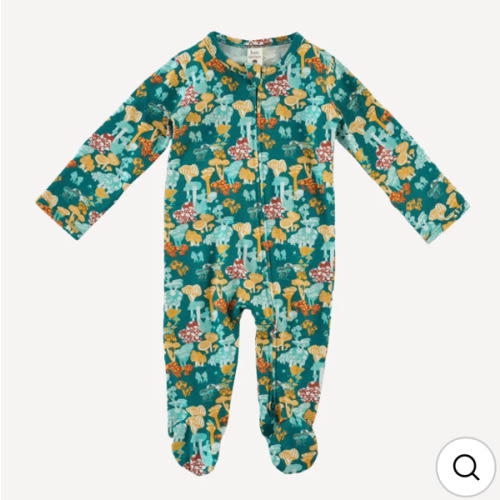 long sleeve two way zipper footie | magic mushrooms | organic cotton j – kate quinn