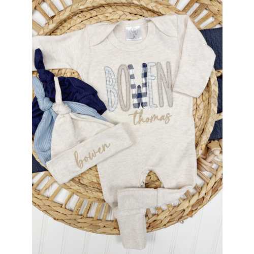 Newborn coming home outfit for baby boy, soft blues baby footie, baby boy shower gift