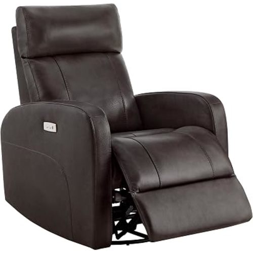 CHITA Genuine Leather Power Swivel Glider Recliner Chair for Adults, FSC Certified Electric Nursery Rocker Recliner Chair for Living Room, Dark Brown