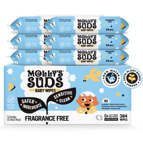 Amazon.com: Molly's Suds Sensitive Clean Baby Wipes | 99% Water, Plant-Based, Fragrance Free | 384 Total Wipes (6 Flip-Top Packs)