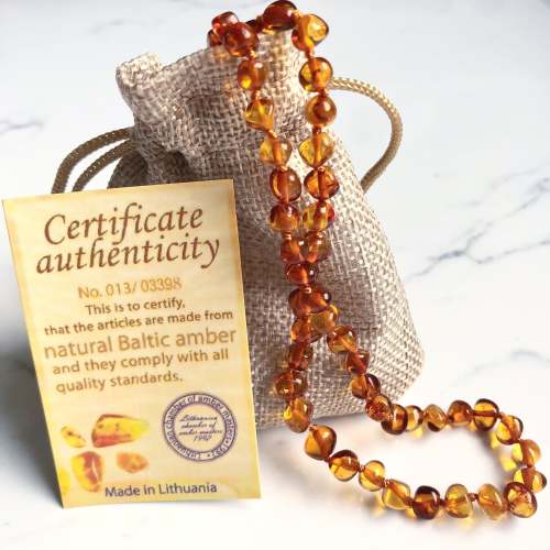 Baltic Amber Baby Teething Necklace – Cognac (33cm) | Natural Amber Australia