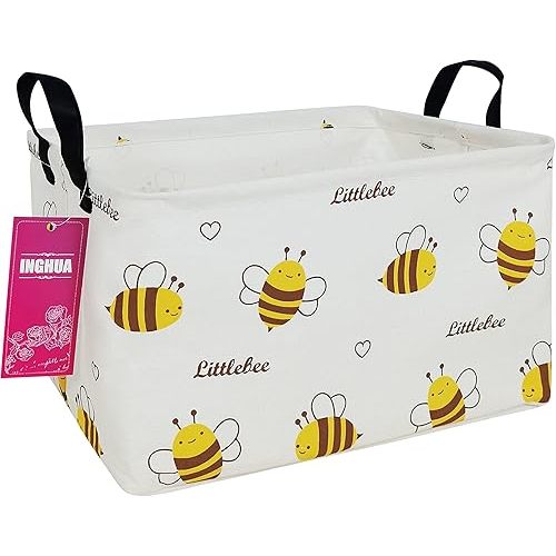 Rectangular Storage Basket Fabric Organizer Bin for Toys,Books,Clothes,Gifts,Pets-Perfect for Home,Office,Nursery,Dorm,Shelf(Rec-Bee )