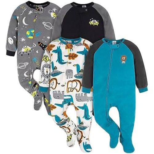 Gerber Baby Boys Toddler Loose Fit Flame Resistant Fleece Footed Pajamas 4-Pack