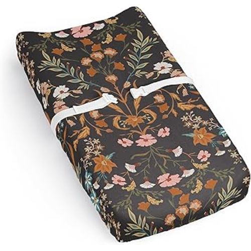Sweet Jojo Designs Boho Wildflower Vintage Floral Girl Baby Changing Pad Cover Sheet Newborn Diaper Table Change Mat Cover Black Orange Teal Bohemian Farmhouse Botanical Cottagecore Leaf Indie Rustic