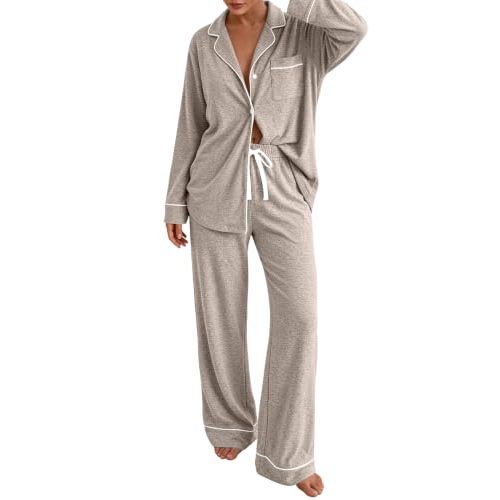 LILLUSORY Women's Long Sleeve Pajama Sets Lounge 2 pieces 2026 Fall | Soft Button-Down Top & Comfortable Drawstring Pants with Pockets, Fall and Winter Casual Outfits