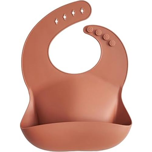 mushie Silicone Baby Bib | Adjustable Fit Waterproof Bibs (Clay)