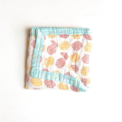 Sea Shells – Aqua Trim | 6-Layer Organic Bamboo Baby Blanket – Coca + B.