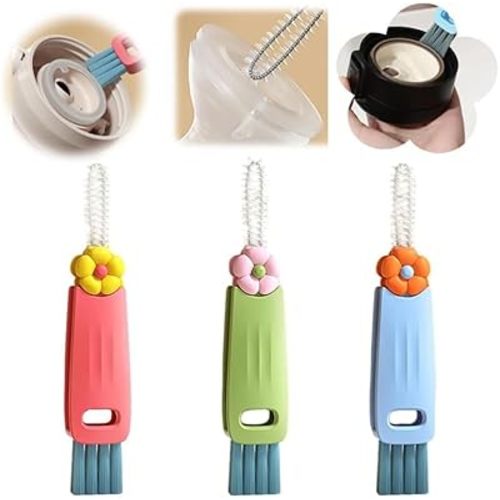New 3 in 1 Cup Lid Cleaning Brush, Multifunctional Lid Cleaner Brush for Baby Bottle Gap Tight Spaces Cup, Portable Crevice Cleaning Brush Set (3 Colors)