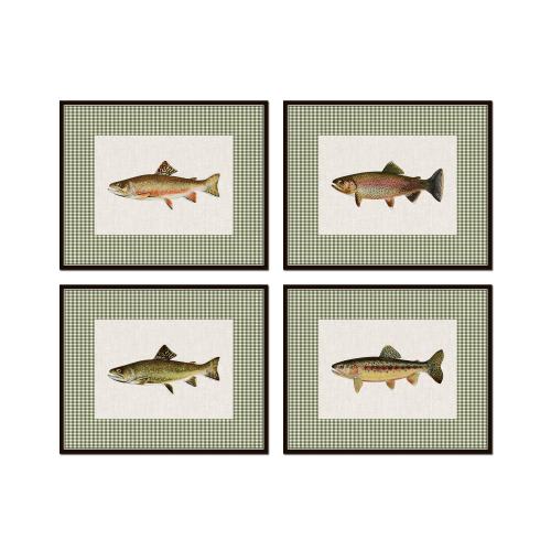 Vintage Trout Collage Print Set, Giclee, Print Set, Cabin Art, Gift for Dad, Fish Print, Trout Prints, Fly Fishing Art, Angler Art, Fish Art