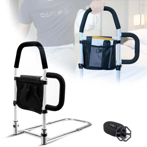 Bed Assist Rail with Double Non-Slip Grab Bars, Bed Rails for Seniors with Storage Pocket-300lbs Support, Fix All Beds Frame