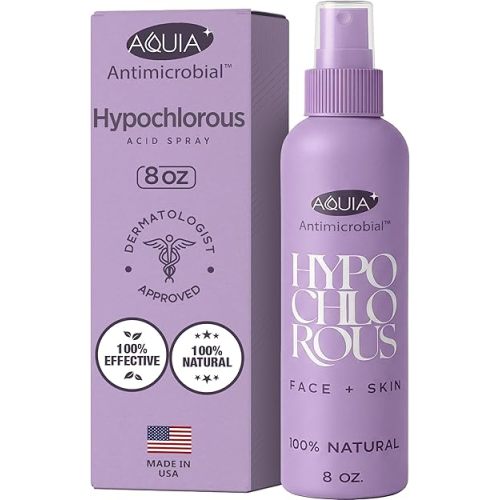 Aquia Hypochlorous Acid Spray for Face and Skin; Facial Cleanser | 8oz Face Mist Hypochlorous Acid Spray for Skin, Acne, Rash, Eczema, Wound | Antimicrobial Facial Cleanser Acne Sprays; Purple 8oz