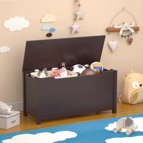 Kids Wooden Toy Box Storage Organizer with Safety Hinged Lid, Large Toy Chest for Ages 2+, Spacious Toy Organizer for Living Room, Nursery, Playroom
