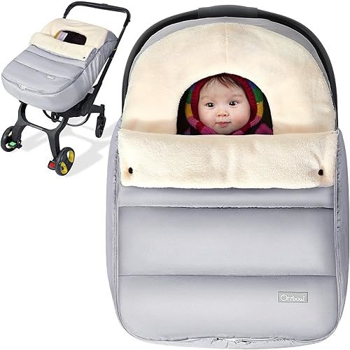 Orzbow Car Seat Covers for Babies Winter, Universal Baby Car Seat Cover with Adjustable Collar, Waterproof Carseat Cover with Zipper, Warm Coral Fleece, Detachable and Machine Washable, Light Grey