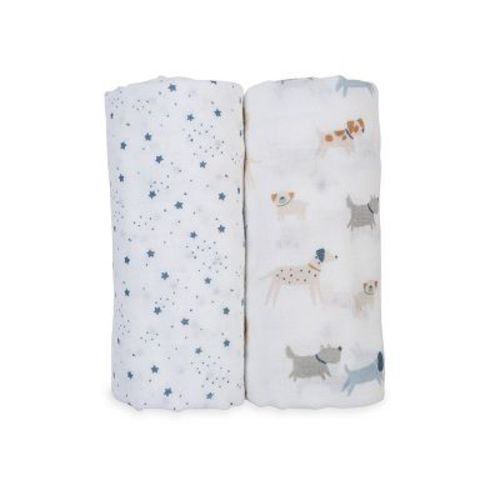 Cotton Swaddle 2 Pack Puppy & Stars