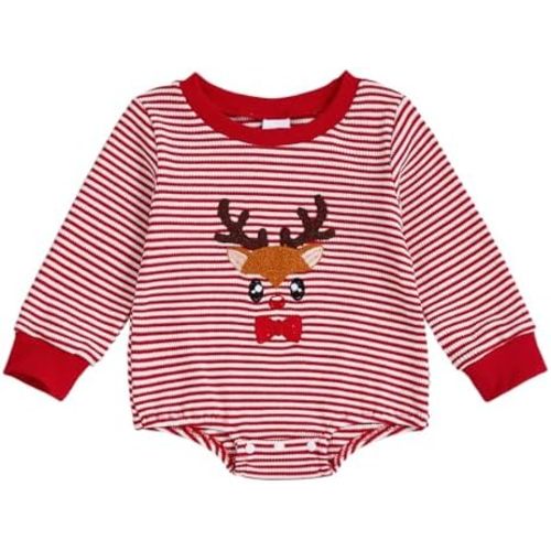 Giraropa My First Christmas Baby Boy Outfit Smocked Bubble Romper Ruffle Jumpsuit Cute Newborn Infant Fall Winter Clothes