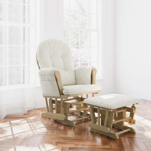 Storkcraft Hoop Glider and Ottoman - Driftwood and Ivory Boucle