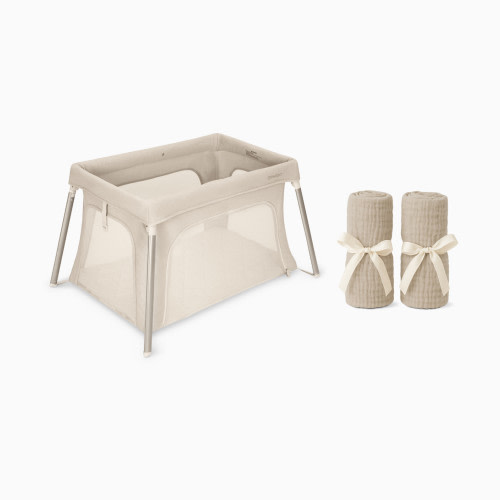 Newton Baby Compact Travel Crib & Play Yard with Sheets Bundle - Sandstone