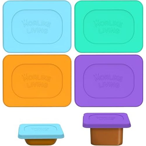 Morlike Baby Food Lids Compatible with Gerber Food Containers, Silicone Container Lid for Baby Food Storage, Reusable and Dishwasher Safe, BPA Free - Lids Only (4 Pack, 4 Color)