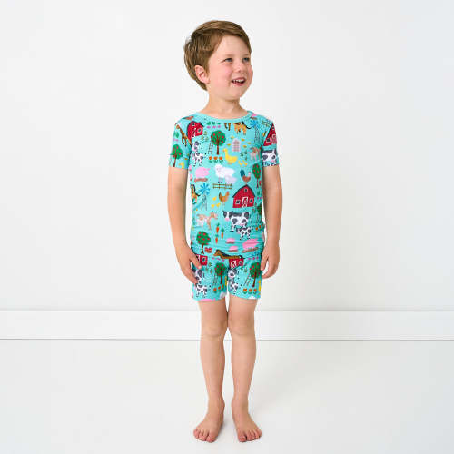 Blue Farm Fam Two-Piece Short Sleeve & Shorts Pajama Set | Little Sleepies