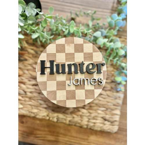 Checkered Baby Name Sign | Baby Name Announcement | Baby Name Sign for Hospital | Newborn Photo Props