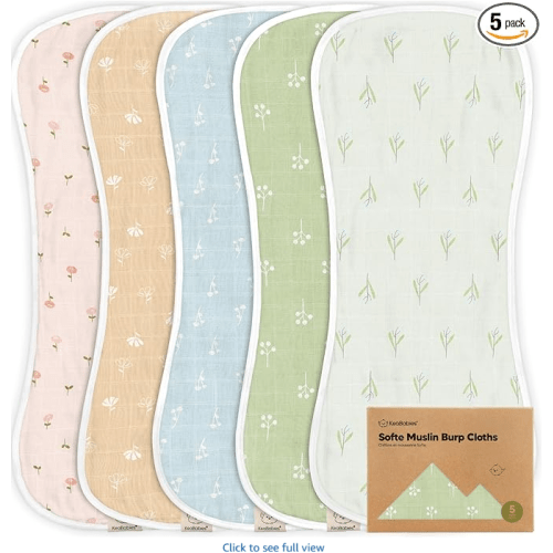 5-Pack Muslin Burp Cloths Baby Boy, Girl - Very Absorbent Baby Burp Cloth Rags, 8-Layers Viscose Derived from Bamboo Cotton Muslin Towel, Super Soft Spit Up Rags, No Shrink Washcloths (Wild Bloom)
