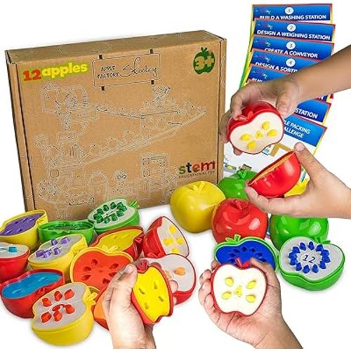 Skoolzy Apple Factory Learning Toy - 12 Plastic Apples for Sorting, Counting & Learning - Montessori Toys for 3 Year Old - Fun Apple Toys for Toddlers - Counting Games for Kids Ages 3-5