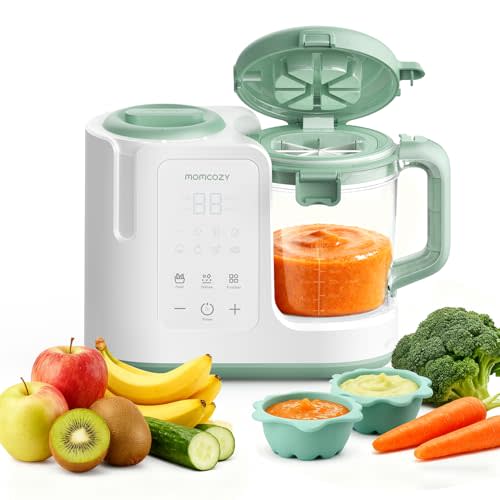 Momcozy AutoMeal Baby Food Maker – One-Step Auto Steam & Blend Food Processor, 15oz Large Cup & 6-Blade Design, Self-Cleaning, Auto 3-Stage Texture Settings for Effortless Homemade Baby Puree