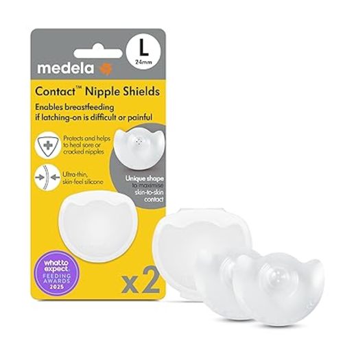 Medela Contact Nipple Shields, Large 24mm, Food Grade Silicone | for Latching Difficulties During Breastfeeding, Flat or Inverted Nipples