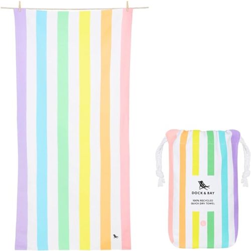 Dock & Bay Beach Towel - Quick Dry, Sand Free - Compact, Lightweight - 100% Recycled - Includes Bag - Summer - Unicorn Waves - Large (160x90cm, 63x35)