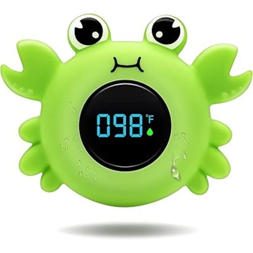 b&h Baby Bath Thermometer with LED Display, Newborn Water Temp Thermometer, Safety Water Sensor for Infants, Color-Coded Alerts, Tub Temperature Monitor, Cute Floating Bath Toy, Crab (Green)