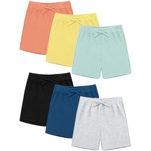 Resinta 6 Packs Unisex Baby Toddler Shorts Baby Cotton Solid Shorts with Drawstring Baby Breathable Soft Summer Clothes