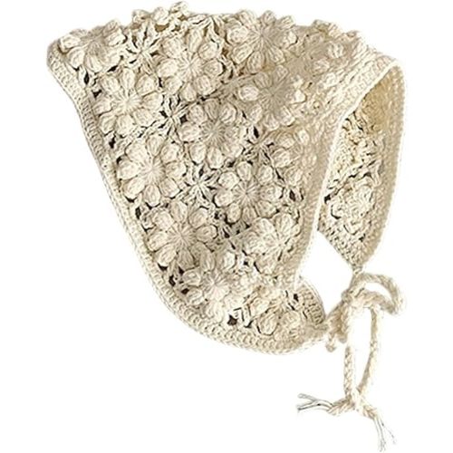 Vintage Crochet Baby Headwear Soft & Breathable Knitting Bandana Headscarf for Infants Girls Hollowed Out Design