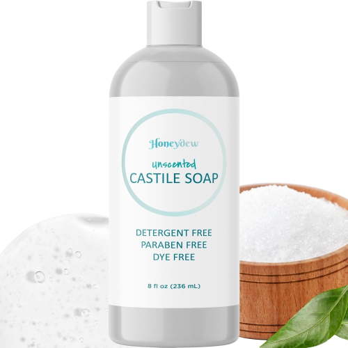 Pure Castile Soap for Sensitive Dry Skin Care - All Purpose Unscented Castile Soap and Bath Liquid Soap with Hydrating Glycerin for Skin and Hair Care 8 fl oz