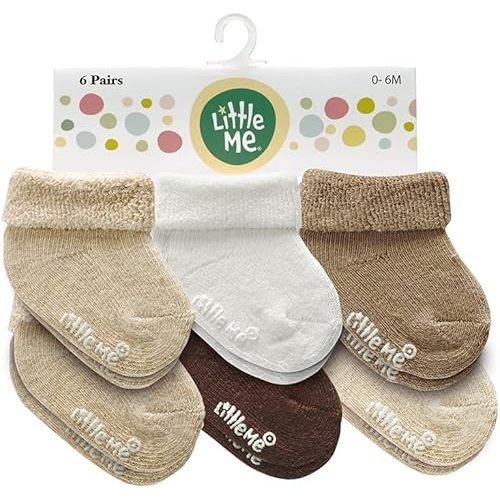 Little Me Baby Socks – 6-Pack Terry Turn Cuff Socks for Newborns, Infants & Babies, 0–6 Months