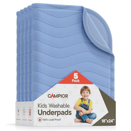 Washable Underpads Medium 18" x 24" (Pack of 5) - Reusable Waterproof Bed Pad for Babies and Kids Extra Heavy Absorbent Bedwetting Protection Soft Machine Washable, Blue