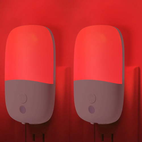 670nm Red Night Light with Retractable Plug [2 Pack] - Zero Blue Light, with Dusk to Dawn Sensor - Auto On/Off 0.3W LED Night Light Plug into Wall Pefect for Bedroom,Bathroom,Nursery,Hallway