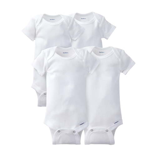 Gerber Baby Boy or Girl Neutral White Short Sleeve Cotton Onesies, 4-Pack, Sizes Newborn - 24 Months