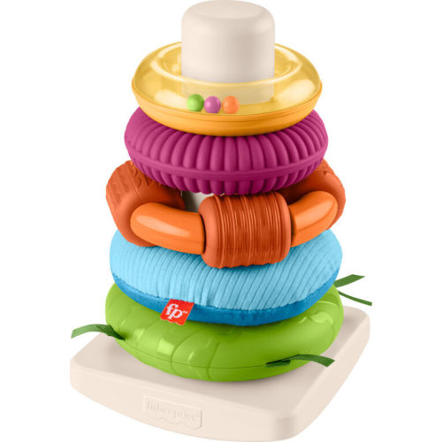 Fisher-Price - Sensory Rock-A-Stack Roly-Poly Stacking Toy with Fine Motor Activities for Babies - R Exclusive