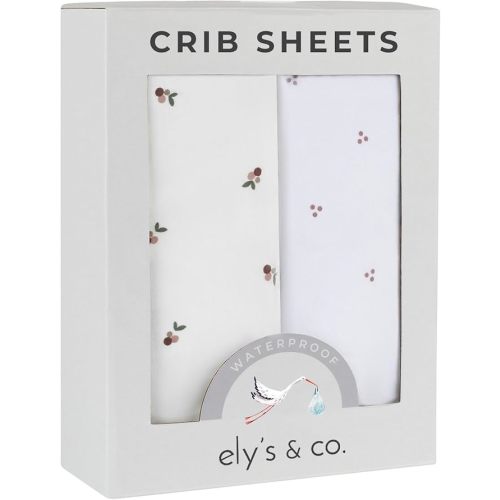 Ely's & Co. Patent Pending Waterproof Crib Sheets, 100% Cotton with Waterproof Lining - Built in Mattress Protector, 2 Pack Fitted Crib Sheet Set, Berry and Cluster Dot (Lavender) 28” x 52”