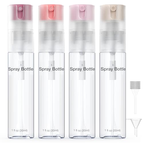 4 Pack Refillable Spray Bottle, Reversible Small Empty Spray Bottle with Fine Mist, Leak Proof - for Cleaning Solutions, Mosquito prevention, Face & Hair Mist - 4pk 1 OZ / 30 ML