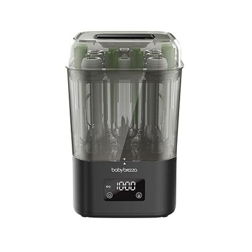Baby Brezza 10 Minute SuperQuick Bottle Sterilizer + Dryer - Fits 8 Bottles | 4x Faster than Others + Large Capacity Universal Fit for All Bottles, Pacifiers + Breast Pump Parts, Matte Black