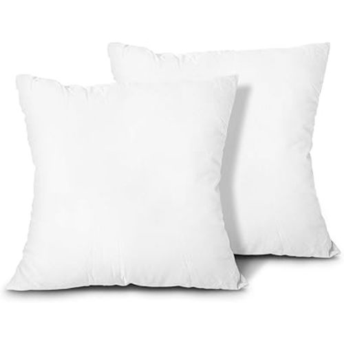 EDOW Throw Pillow Inserts, Set of 2 Lightweight Down Alternative Polyester Pillow, Couch Cushion, Sham Stuffer, Machine Washable. (White, 18x18)
