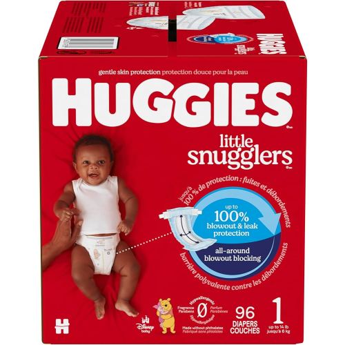 Huggies Size 1 Diapers, Little Snugglers Baby Diapers, Size 1 (8-14 lbs), 96 Count, Packaging May Vary