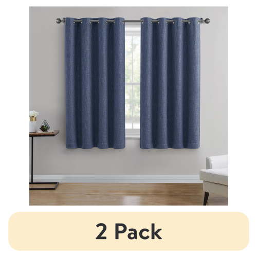 Woven Textured Grommet Blackout Curtain Panel - Blue